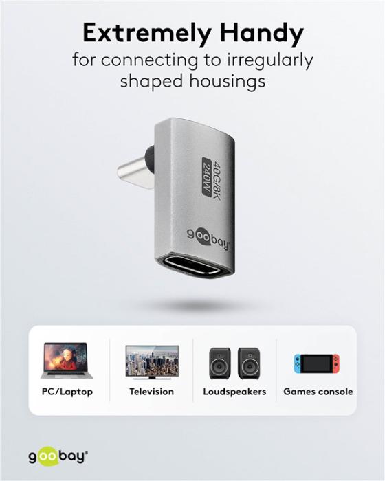 GOOBAY αντάπτορας USB-C 74442, γωνιακός 90°, USB4, 240W, 40Gbps, 8K, γκρι