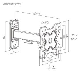 POWERTECH επιτοίχια βάση τηλεόρασης PT-1277, 13-32", έως 20kg, full motion