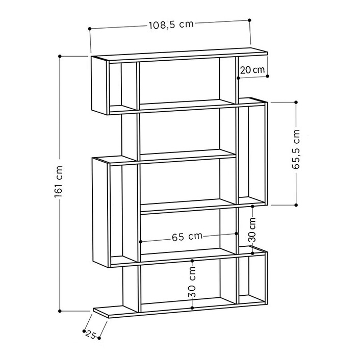 Βιβλιοθήκη MITO  σε χρώμα φυσικό-ανθρακί 108,5x25,5x161εκ