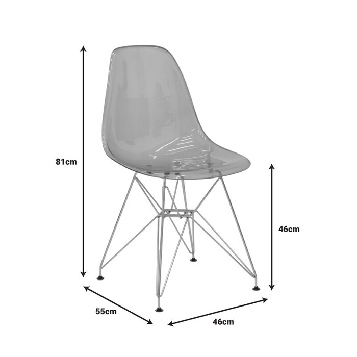 Καρέκλα Adelle  PP διάφανο γκρι-inox πόδι 46x55x81εκ