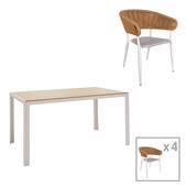 Τραπεζαρία Nares-Raven A σετ 5τεμ  λευκό αλουμίνιο και plywood σε φυσική απόχρωση 140x80x72.5εκ