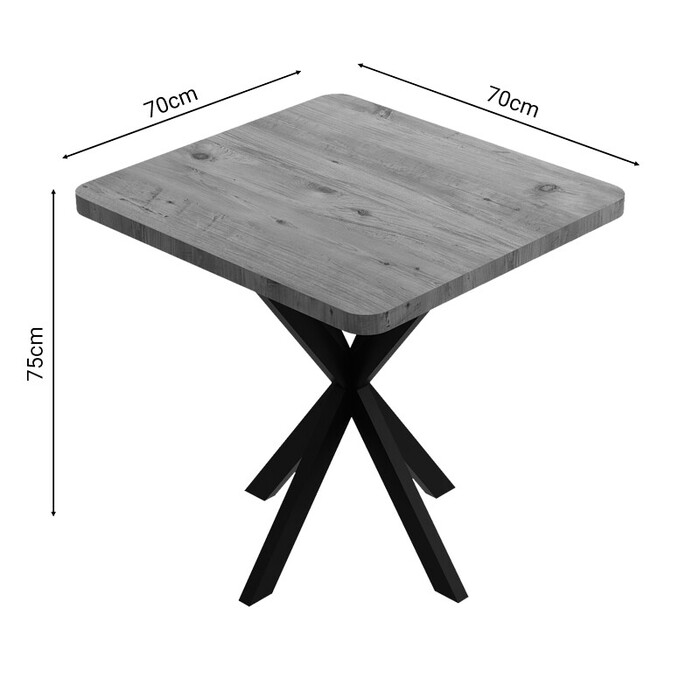 Τραπέζι Prestone  oak μελαμίνης-μαύρο μέταλλο 70x70x75εκ