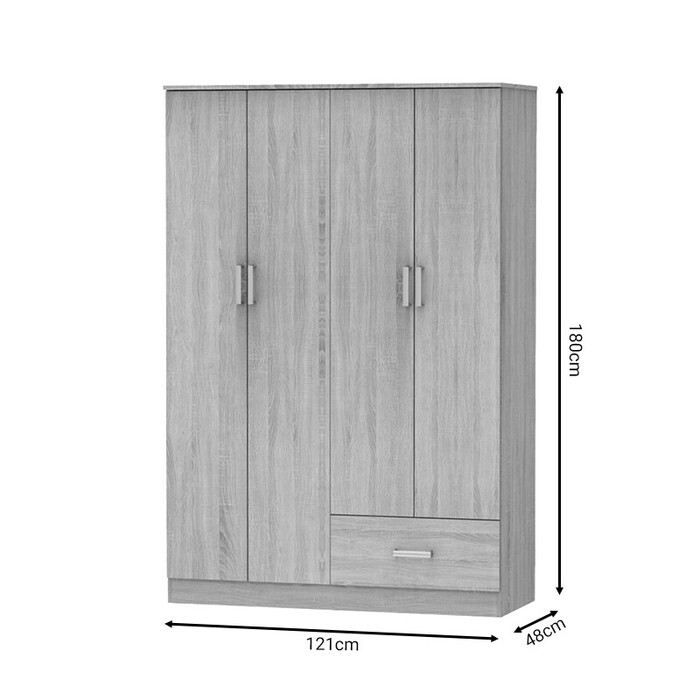 Ντουλάπα ρούχων τετράφυλλη Karter  sonoma μελαμίνης 121x48x180εκ