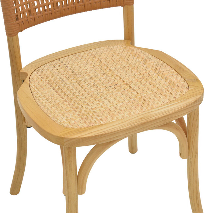 Καρέκλα Karley  φυσικό ξύλο οξιάς-έδρα φυσικό rattan 48x52x89εκ