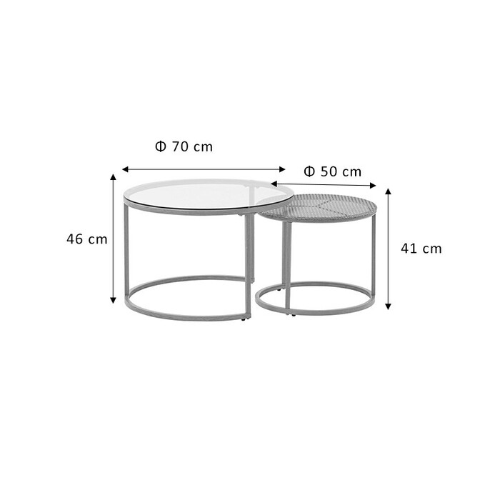 Τραπέζια σαλονιού Beatrice  σετ 2τεμ γυαλί-φυσικό rattan-φυσικό μέταλλο