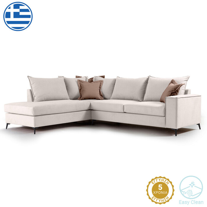 Γωνιακός καναπές δεξιά γωνία Romantic  ύφασμα cream-mocha 290x235x95εκ