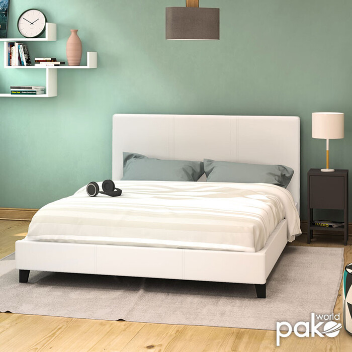Κρεβάτι Nevil 150x200 PU χρώμα λευκό ματ
