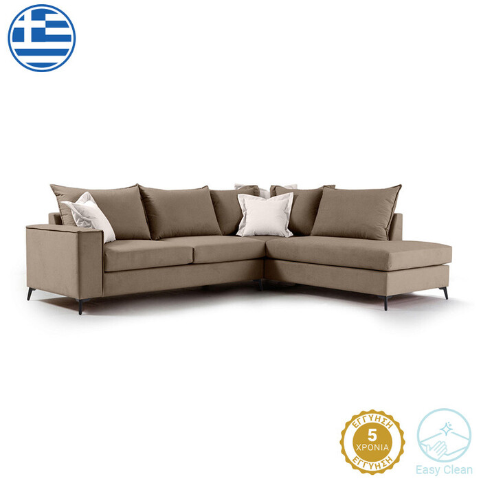 Γωνιακός καναπές αριστερή γωνία Romantic  ύφασμα mocha-cream 290x235x95εκ