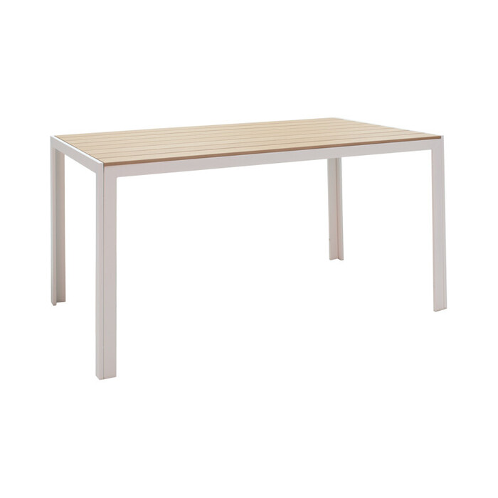 Τραπεζαρία Nares-Clutch A σετ 5τεμ λευκό αλουμίνιο και plywood σε φυσική απόχρωση 140x80x72.5εκ