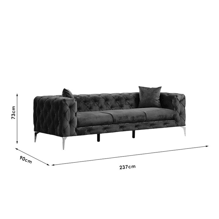 Καναπές 3θέσιος PWF-0579  τύπου Chesterfield ύφασμα μπλε 237x90x73εκ