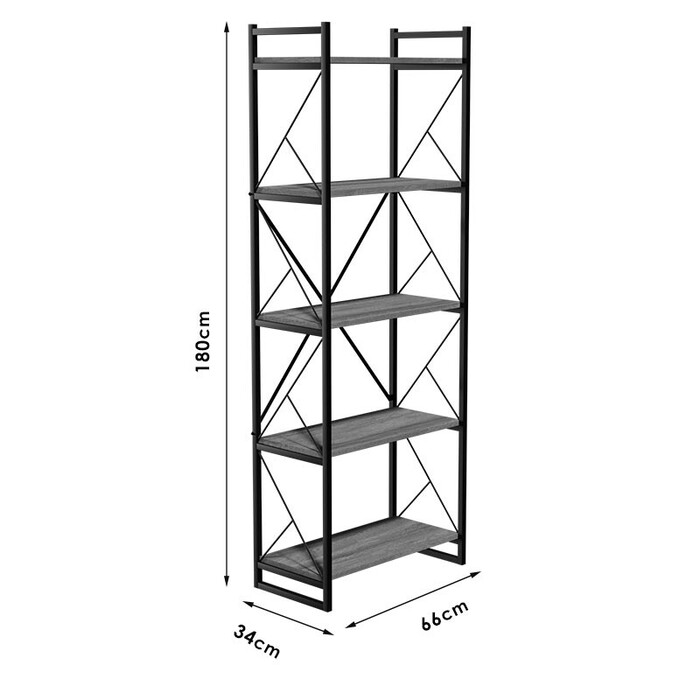 Βιβλιοθήκη Baker  καρυδί-μαύρο 66x34x180εκ