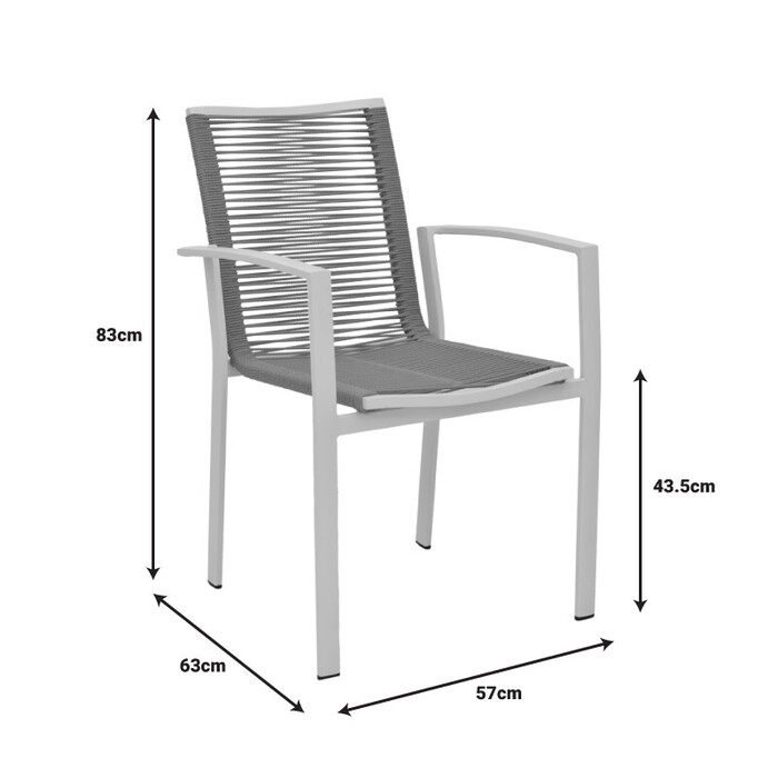 Πολυθρόνα Jonian  στοιβαζόμενη λευκό αλουμίνιο-textilene σε φυσική απόχρωση 57x63x83εκ