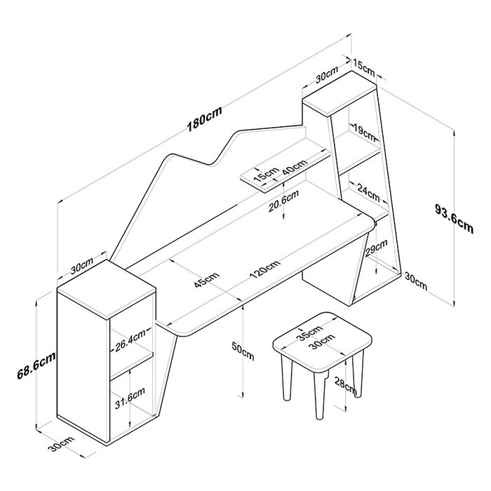 Σετ γραφείου παιδικό Bubble  3 τεμ καρυδί-λευκό 180x45x93.5εκ