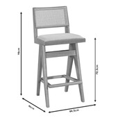 Σκαμπό bar Winslow  ξύλο rubberwood ανοικτό καρυδί-pvc rattan φυσικό-ύφασμα γκρι 44.5x46x98εκ