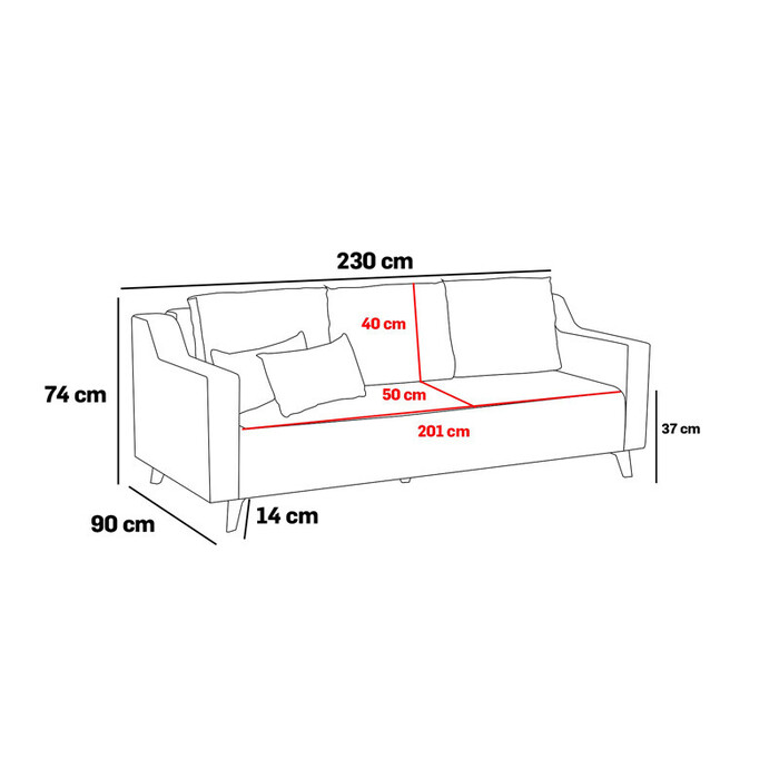 Καναπές-κρεβάτι PWF-0592  3θέσιος ύφασμα κρεμ 230x90x74εκ