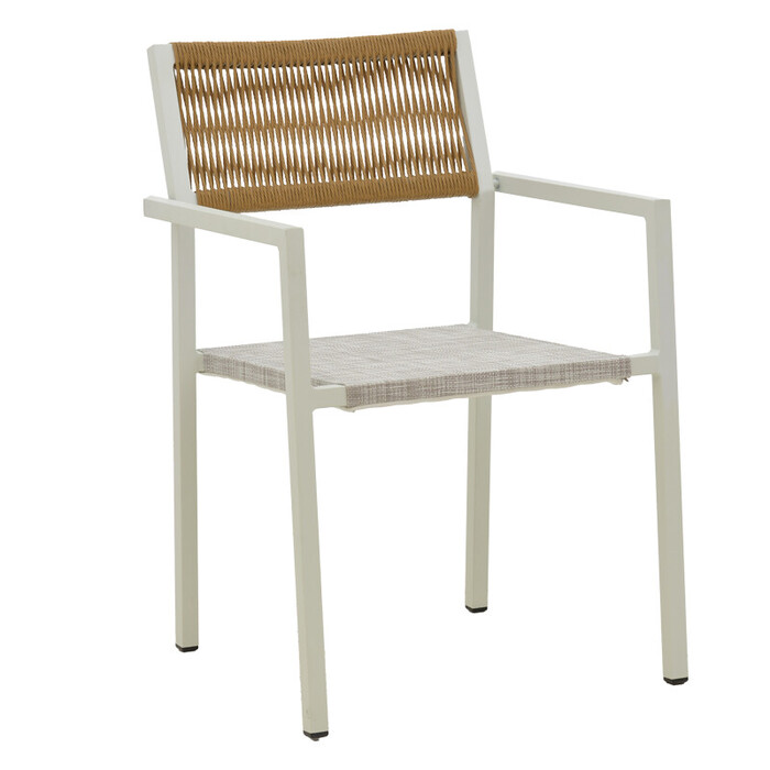 Τραπεζαρία Savor-Kliton σετ 5τεμ λευκό αλουμίνιο και rattan σε φυσικό χρώμα 80x80x74εκ