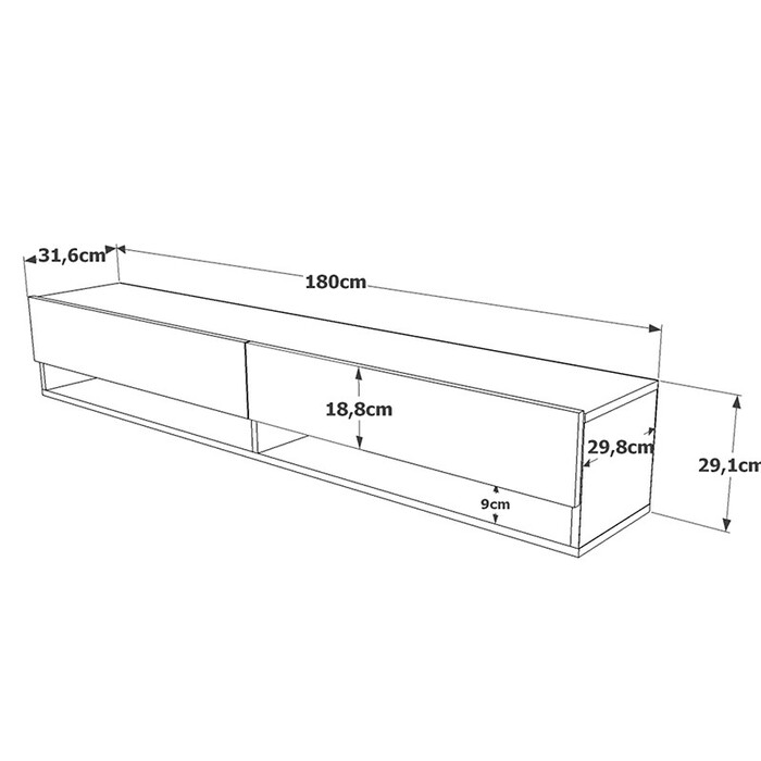 Έπιπλο τηλεόρασης επιτοίχιο Handra  λευκό-oak 180x31,5x29,5εκ