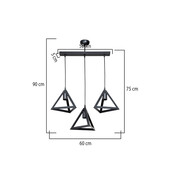 Φωτιστικό οροφής τρίφωτο Lich  pp σε μαύρη απόχρωση 60x24x75εκ