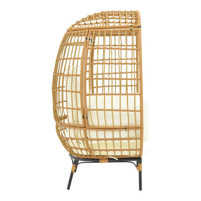 Πολυθρόνα Frox  wicker rattan φυσικό-μεταλλικό φυσικό-μαύρο πόδι-μπεζ μαξιλάρι 96x76x145εκ