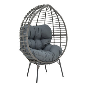 Πολυθρόνα Nestie   wicker rattan γκρι-μεταλλικό γκρι πόδι-γκρι μαξιλάρι 102x80x155εκ