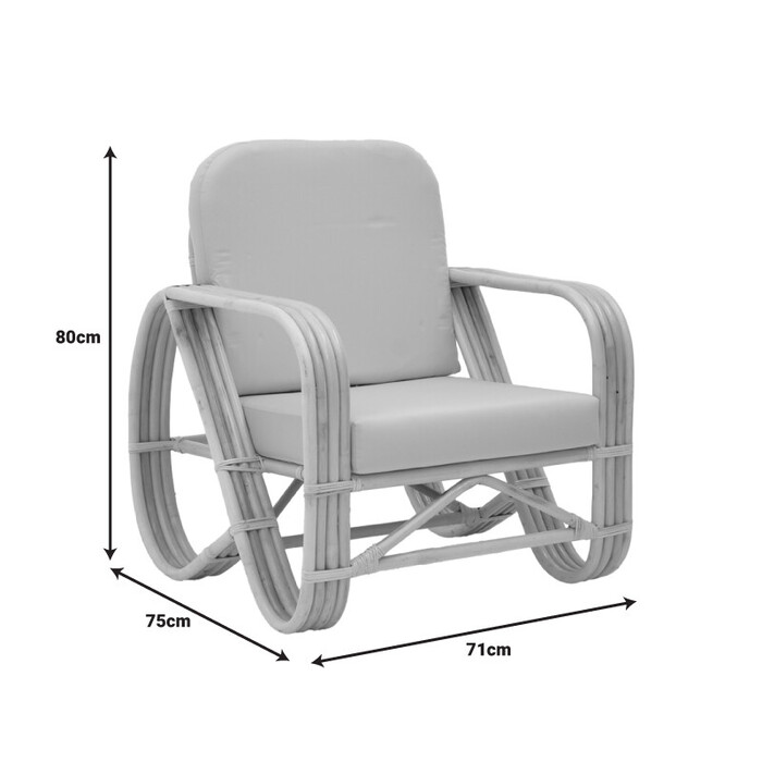 Πολυθρόνα Relmine  rattan σε φυσική απόχρωση με μπεζ μαξιλάρι 71x75x80εκ