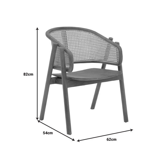 Πολυθρόνα Anlene  σκελετός teak ξύλο σε καρυδί απόχρωση με φυσικό rattan 62x54x82εκ