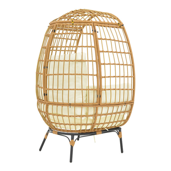 Πολυθρόνα Frox  wicker rattan φυσικό-μεταλλικό φυσικό-μαύρο πόδι-μπεζ μαξιλάρι 96x76x145εκ