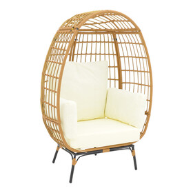 Πολυθρόνα Frox  wicker rattan φυσικό-μεταλλικό φυσικό-μαύρο πόδι-μπεζ μαξιλάρι 96x76x145εκ