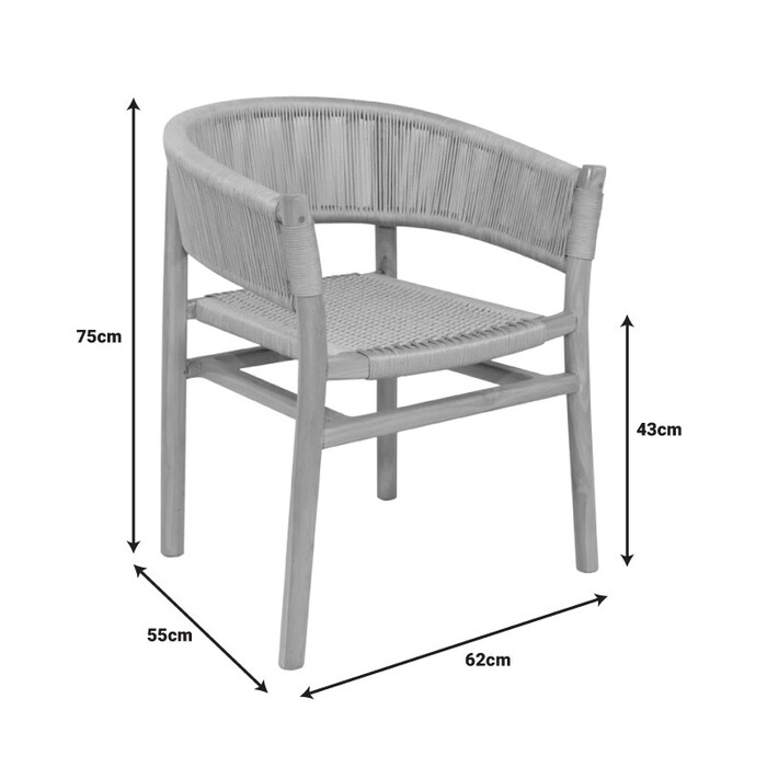 Πολυθρόνα Kajone  σκελετός teak ξύλο σε φυσική απόχρωση και κρεμ pe σχοινί 62x55x75εκ