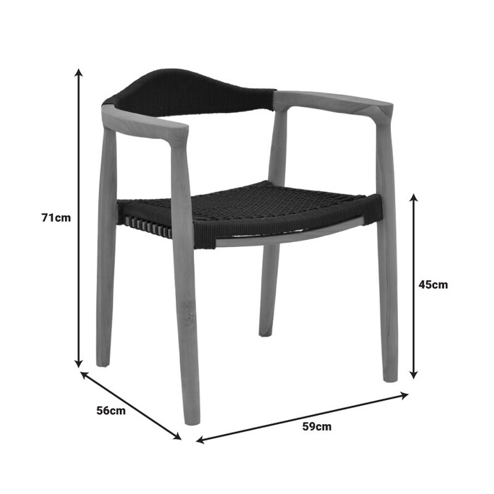 Πολυθρόνα Ganny  teak ξύλο και pe σχοινί σε μαύρη απόχρωση 59x56x71εκ