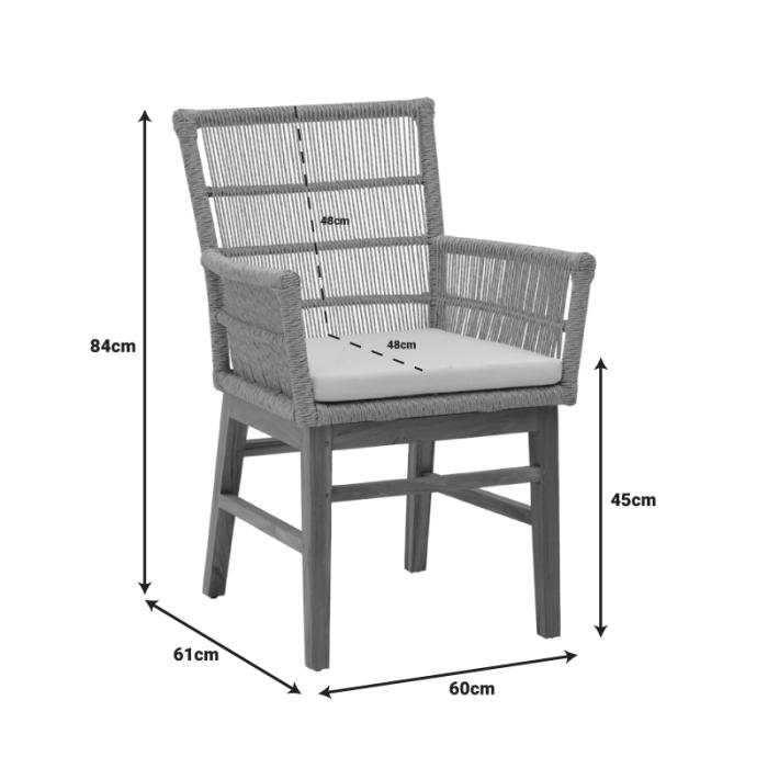Πολυθρόνα Inca   teak ξύλο και pe σχοινί σε φυσική-μπεζ απόχρωση με μαξιλάρι 60x61x90εκ