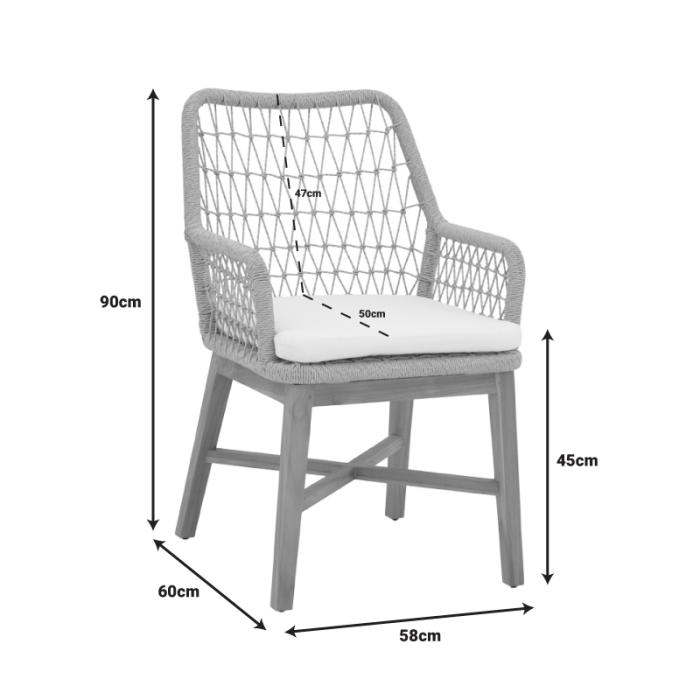 Πολυθρόνα Elaiza pakoworl teak ξύλο και pe σχοινί σε φυσική-μπεζ απόχρωση με μαξιλάρι 58x60x90εκ