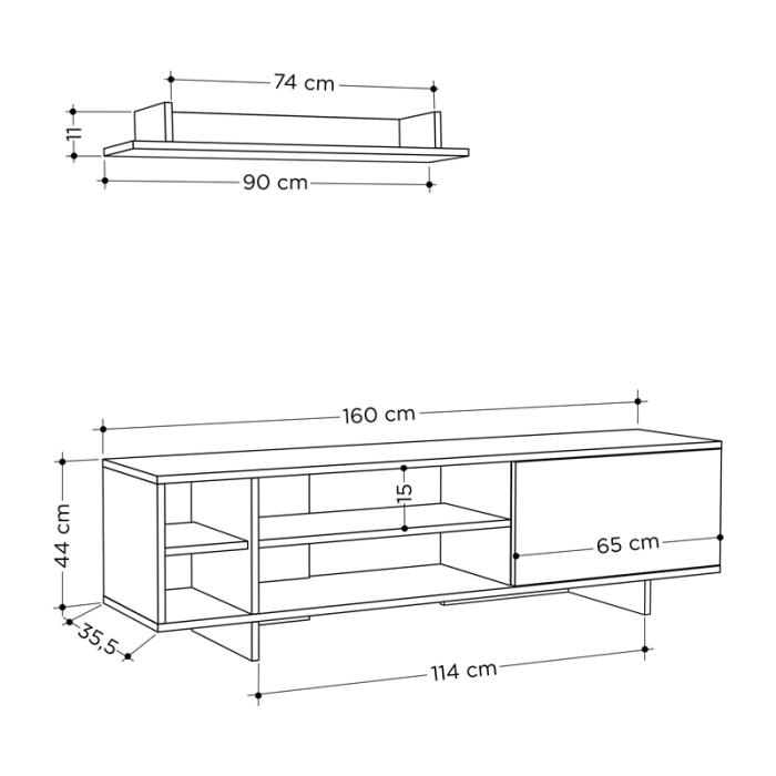 Σύνθετο σαλονιού Saloon  σε ανθρακί-oak απόχρωση 160x35.5x44εκ