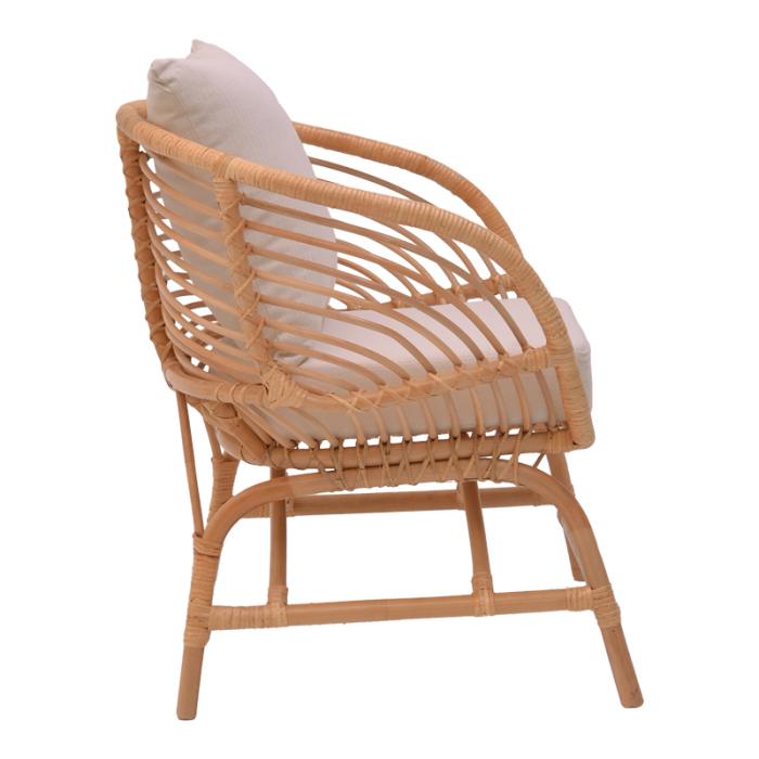 Πολυθρόνα Caxen  φυσικό rattan-λευκό μαξιλάρι 72x63x75εκ