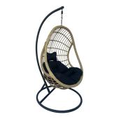 Κούνια φωλιά με βάση Cungo  μέταλλο μαύρο- pe rattan μπεζ με μαύρο μαξιλάρι 125x105x195εκ