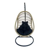 Κούνια φωλιά με βάση Cungo  μέταλλο μαύρο- pe rattan μπεζ με μαύρο μαξιλάρι 125x105x195εκ