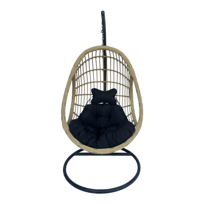 Κούνια φωλιά με βάση Cungo  μέταλλο μαύρο- pe rattan μπεζ με μαύρο μαξιλάρι 125x105x195εκ