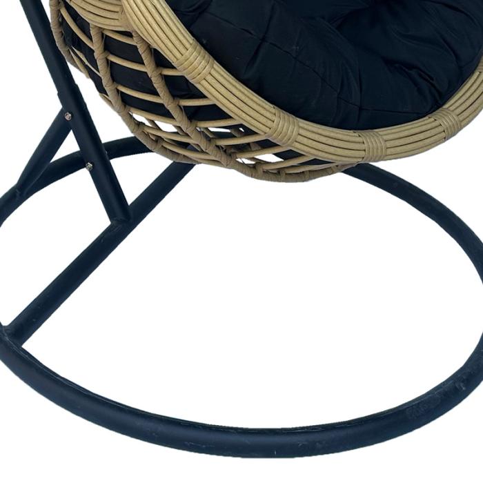 Κούνια φωλιά με βάση Cungo  μέταλλο μαύρο- pe rattan μπεζ με μαύρο μαξιλάρι 125x105x195εκ