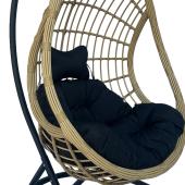 Κούνια φωλιά με βάση Cungo  μέταλλο μαύρο- pe rattan μπεζ με μαύρο μαξιλάρι 125x105x195εκ