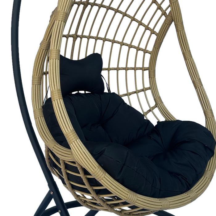 Κούνια φωλιά με βάση Cungo  μέταλλο μαύρο- pe rattan μπεζ με μαύρο μαξιλάρι 125x105x195εκ