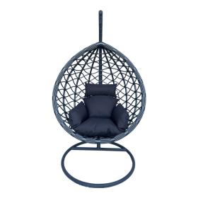 Κούνια φωλιά με βάση Lyere  μέταλλο γκρι-pe rattan σε γκρι απόχρωση 120x108x195εκ