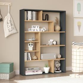 Βιβλιοθήκη Decora  σε φυσική-ανθρακί απόχρωση 90x22x123.6εκ