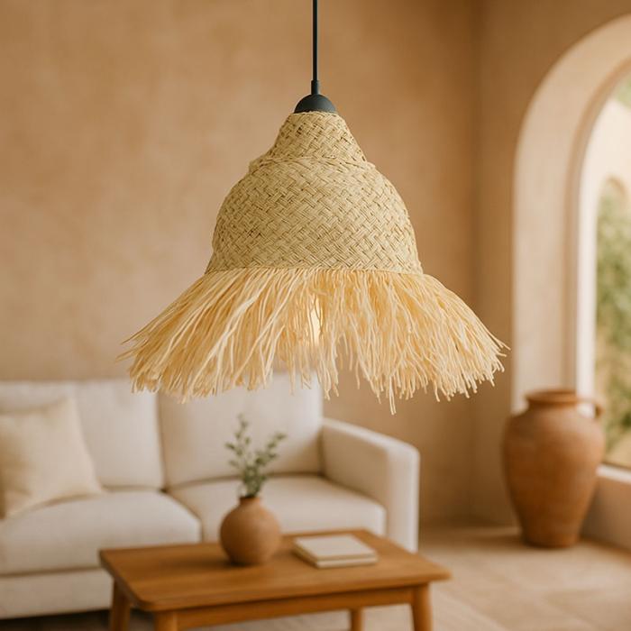 Φωτιστικό οροφής Boher Inart seagrass σε φυσική απόχρωση Φ33x76εκ