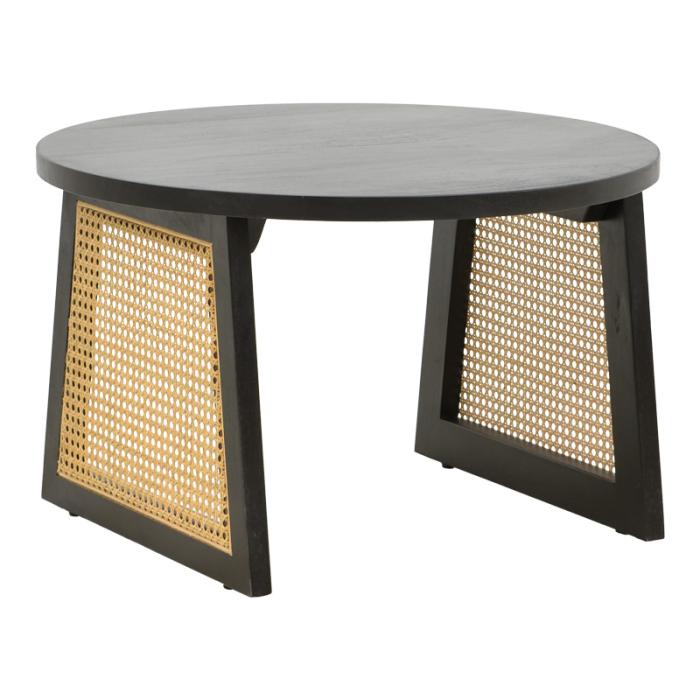 Τραπέζι Tamarind ξύλο mango-φυσικό rattan σε μαύρη απόχρωση Φ65x40εκ