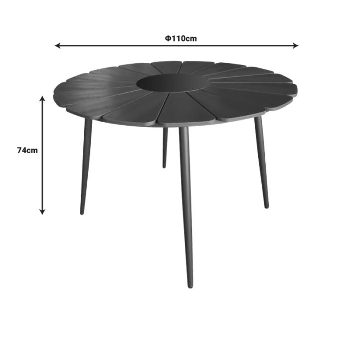 Τραπέζι Pinap  μαύρο αλουμίνιο και plywood σε μαύρη απόχρωση Φ110x74εκ