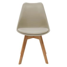 Καρέκλα Gaston  pp-pu σε cappuccino απόχρωση με ξύλινο πόδι σε φυσική απόχρωση 48.5x53.5x83εκ