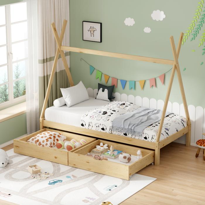 Παιδικό κρεβάτι Lalitto τ.Montessori με 2 συρτάρια τ.Montessori ξύλο πεύκου σε φυσική απόχρωση 90x190εκ