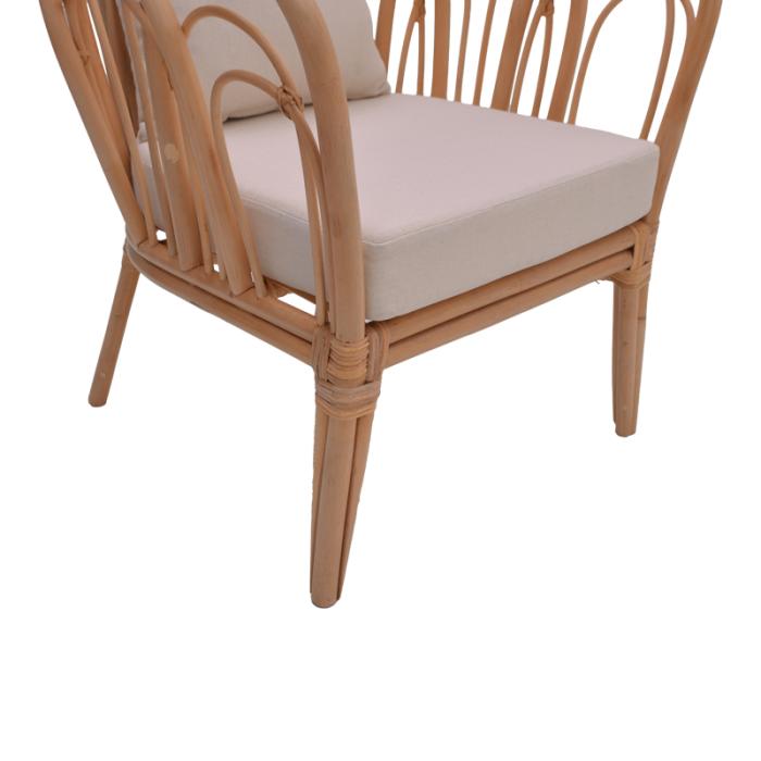 Πολυθρόνα Tania φυσικό rattan-λευκό μαξιλάρι 76x76x76εκ