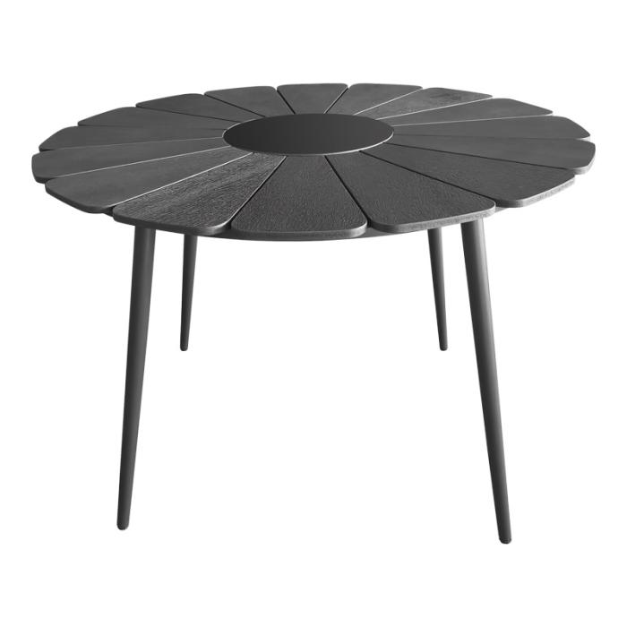 Τραπεζαρία Pinap-Dashiell σετ 5τεμ  μαύρο αλουμίνιο και plywood σε μαύρη απόχρωση Φ110x74εκ