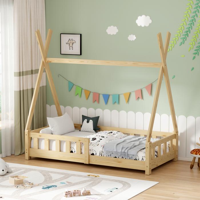 Παιδικό κρεβάτι Noam τ.Montessori με κιγκλίδωμα ξύλο πεύκου σε φυσική απόχρωση 70x140εκ
